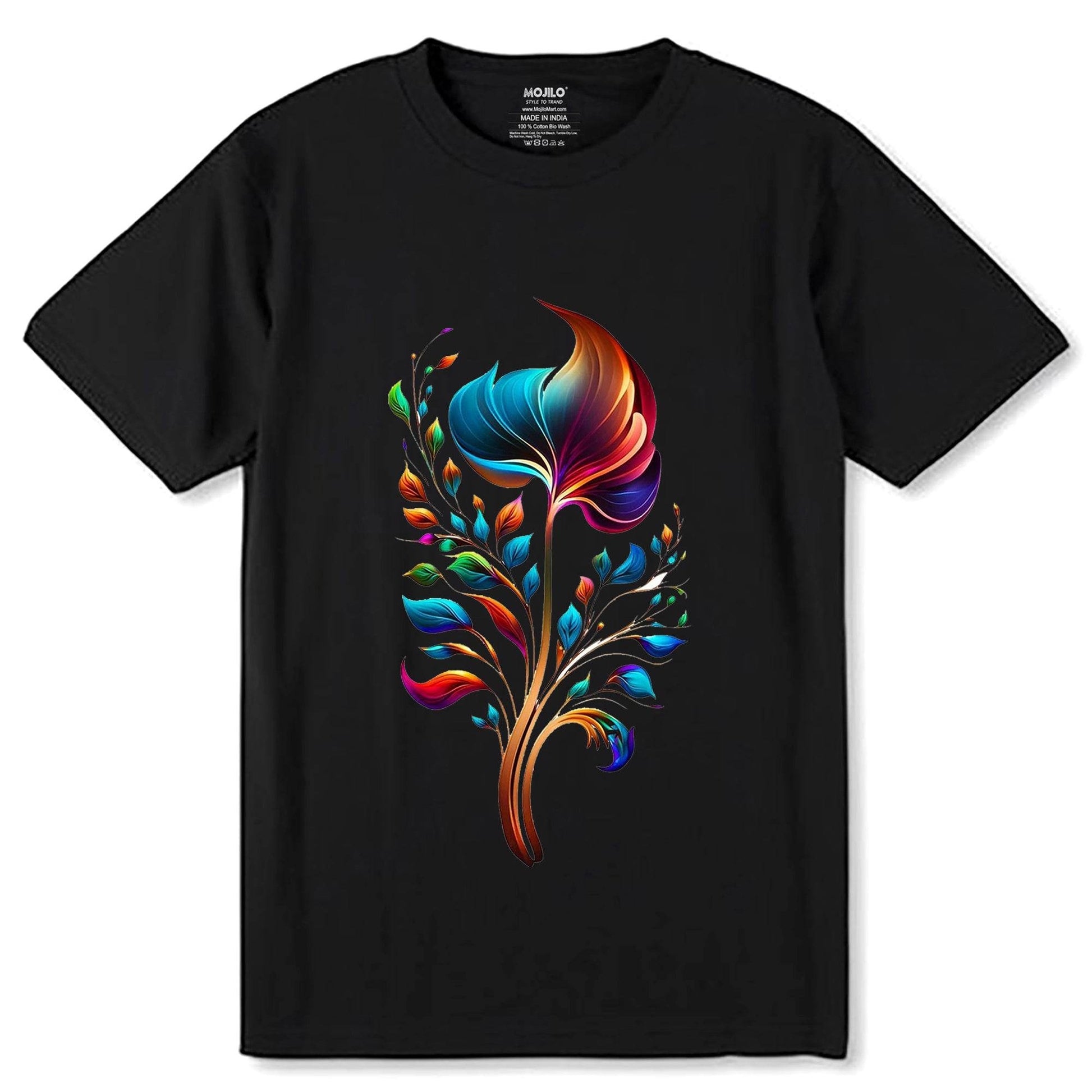 Pretty Flower in Night with Fire - Unisex Round Neck Regular Fit 100% Combed Cotton Half Sleeve T-Shirt - Mojilo Mart