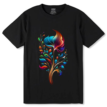 Pretty Flower in Night with Fire - Unisex Round Neck Regular Fit 100% Combed Cotton Half Sleeve T-Shirt - Mojilo Mart