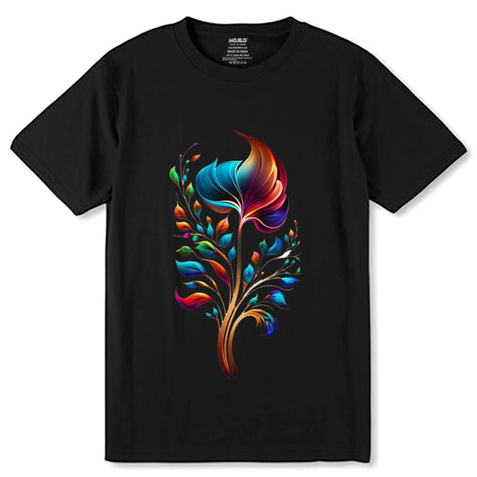 Pretty Flower in Night with Fire - Unisex Round Neck Regular Fit 100% Combed Cotton Half Sleeve T-Shirt - Mojilo Mart