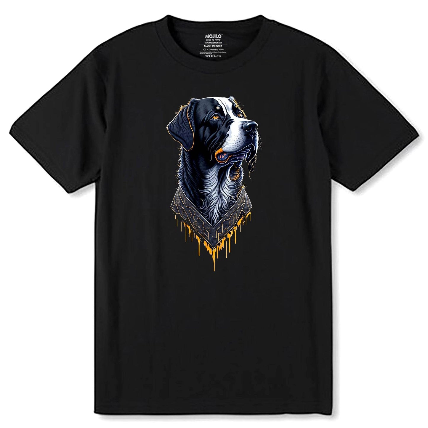 Proud Bernese Mountain Dog Head as Portrait Drawing Style - Unisex Round Neck Regular Fit 100% Combed Cotton Half Sleeve T-Shirt - Mojilo Mart