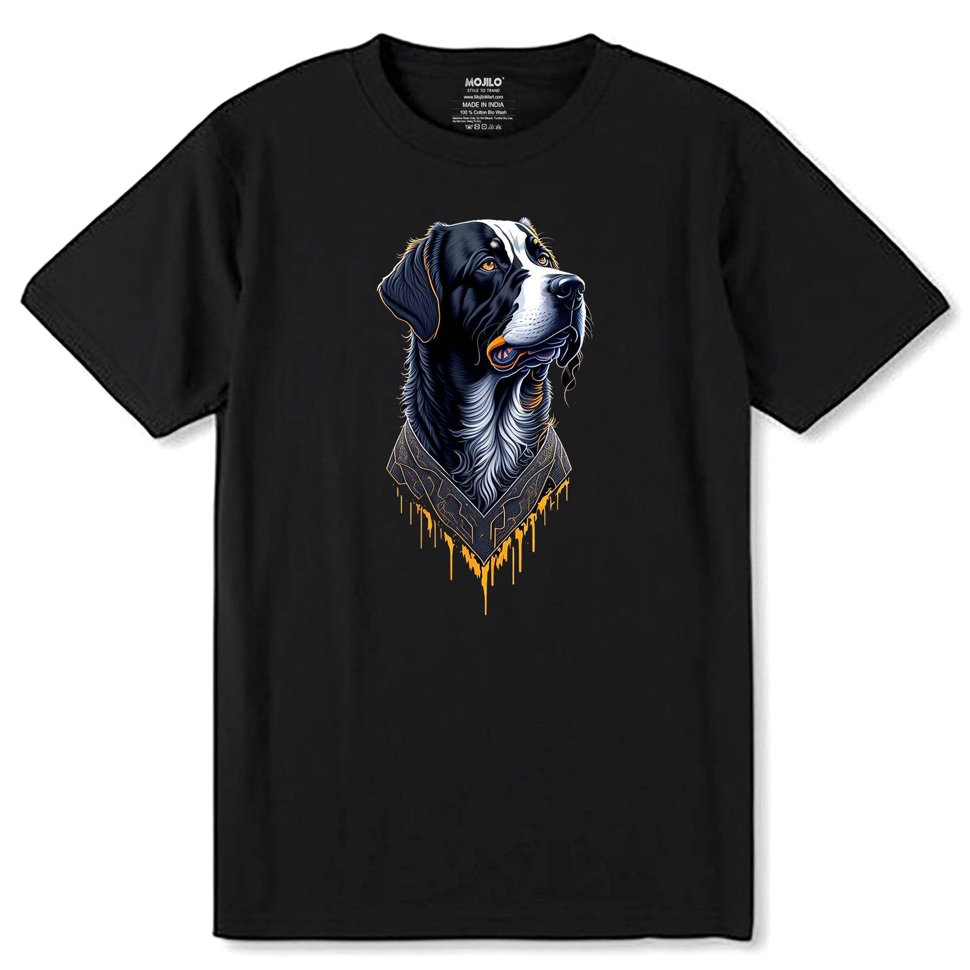 Proud Bernese Mountain Dog Head as Portrait Drawing Style - Unisex Round Neck Regular Fit 100% Combed Cotton Half Sleeve T-Shirt - Mojilo Mart