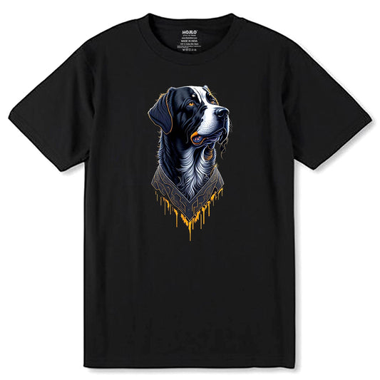 Proud Bernese Mountain Dog Head as Portrait Drawing Style - Unisex Round Neck Regular Fit 100% Combed Cotton Half Sleeve T-Shirt - Mojilo Mart