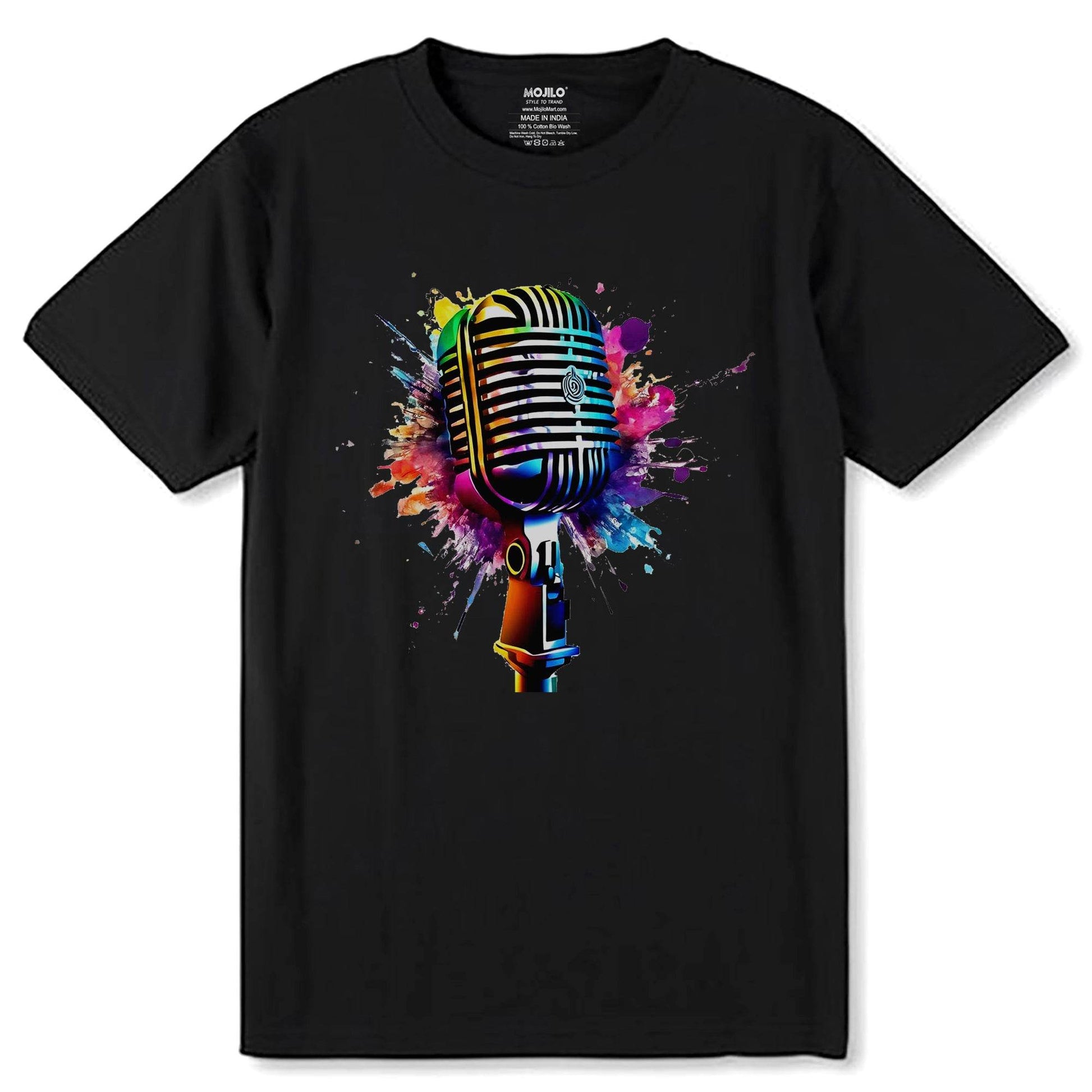 Psychedelic Microphone Echo Sonic Dreams Unleashed - Unisex Round Neck Regular Fit 100% Combed Cotton Half Sleeve T-Shirt - Mojilo Mart