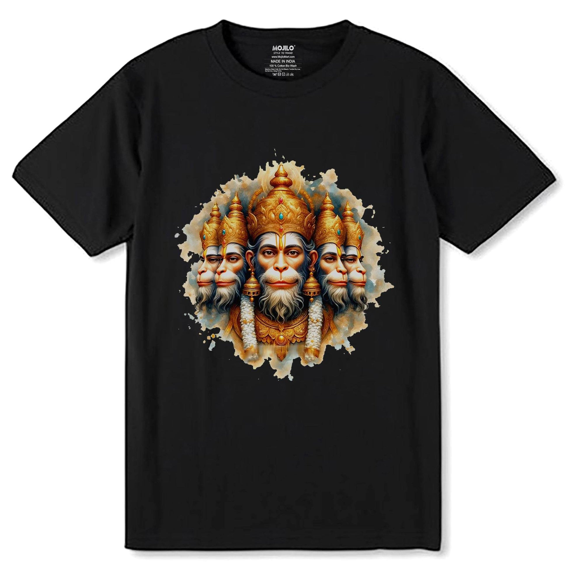 Punch Mukhi Hanuman Ji Five Face - Unisex Round Neck Regular Fit 100% Combed Cotton Half Sleeve T-Shirt - Mojilo Mart