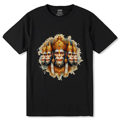 Punch Mukhi Hanuman Ji Five Face - Unisex Round Neck Regular Fit 100% Combed Cotton Half Sleeve T-Shirt - Mojilo Mart