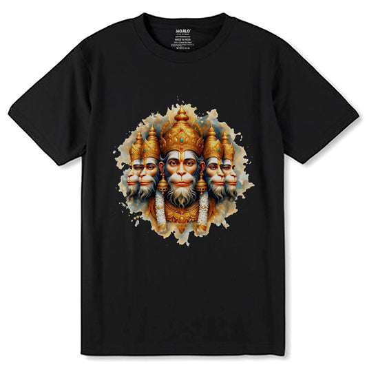 Punch Mukhi Hanuman Ji Five Face - Unisex Round Neck Regular Fit 100% Combed Cotton Half Sleeve T-Shirt - Mojilo Mart