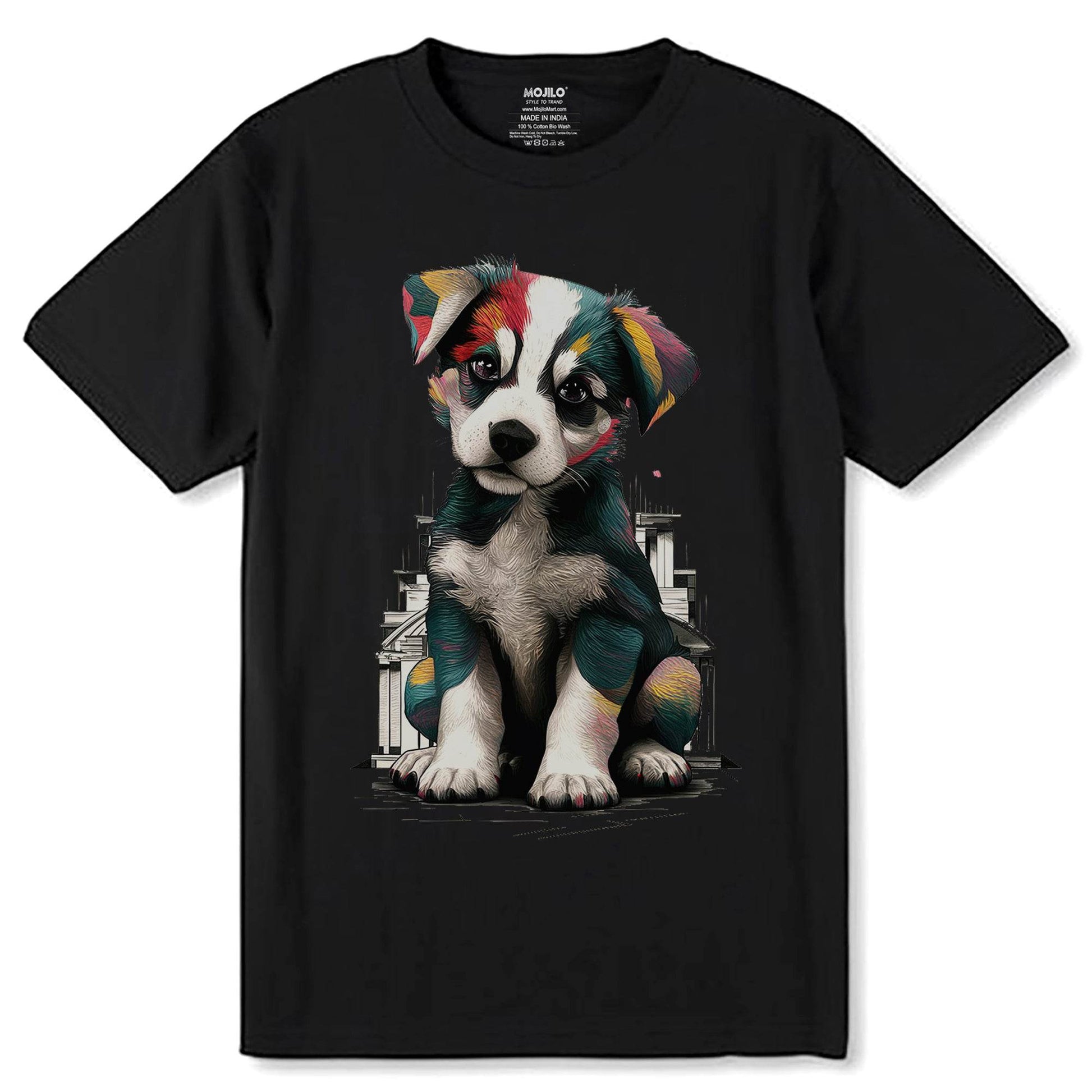 Puppy Splash - Unisex Round Neck Regular Fit 100% Combed Cotton Half Sleeve T-Shirt - Mojilo Mart