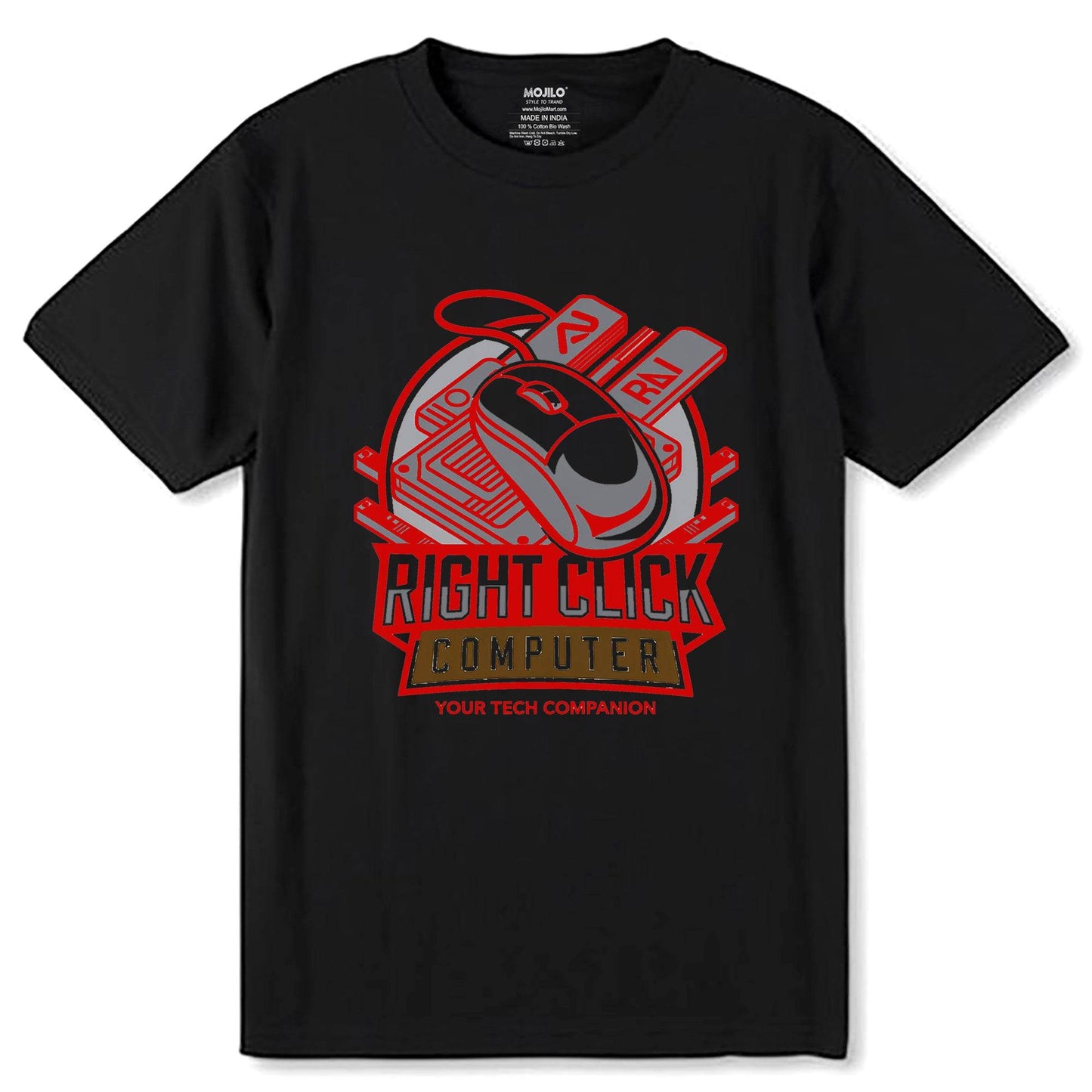 RIGHT CLICK COMPUTER YOUR TECH COMPANION - Unisex Round Neck Regular Fit 100% Combed Cotton Half Sleeve T-Shirt - Mojilo Mart