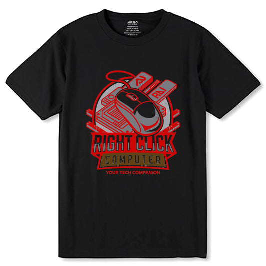 RIGHT CLICK COMPUTER YOUR TECH COMPANION - Unisex Round Neck Regular Fit 100% Combed Cotton Half Sleeve T-Shirt - Mojilo Mart