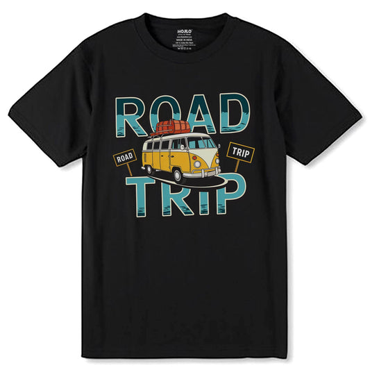 ROAD TRIP - Unisex Round Neck Regular Fit 100% Combed Cotton Half Sleeve T-Shirt - Mojilo Mart