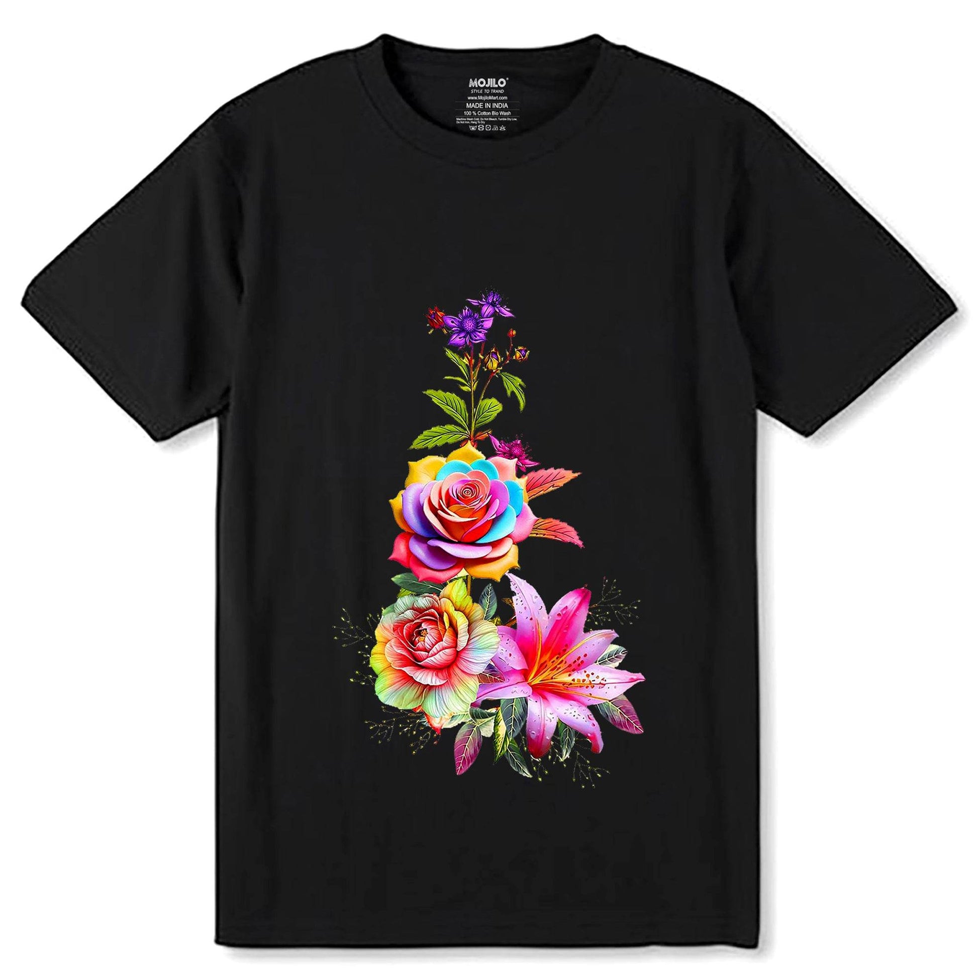Radiant Rose Tee Psychedelic Floral - Unisex Round Neck Regular Fit 100% Combed Cotton Half Sleeve T-Shirt - Mojilo Mart