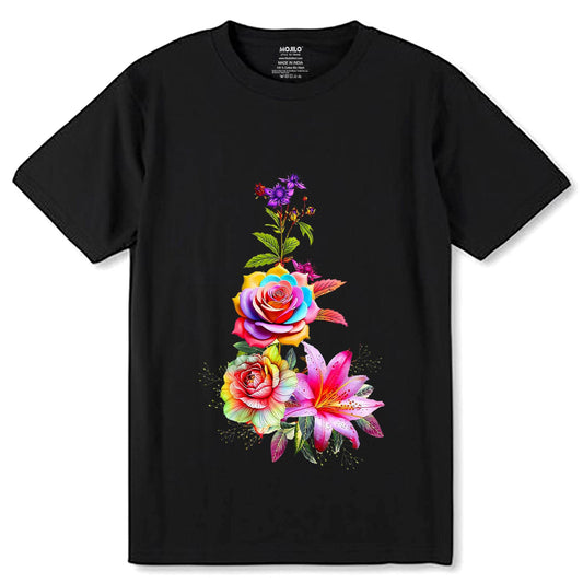 Radiant Rose Tee Psychedelic Floral - Unisex Round Neck Regular Fit 100% Combed Cotton Half Sleeve T-Shirt - Mojilo Mart