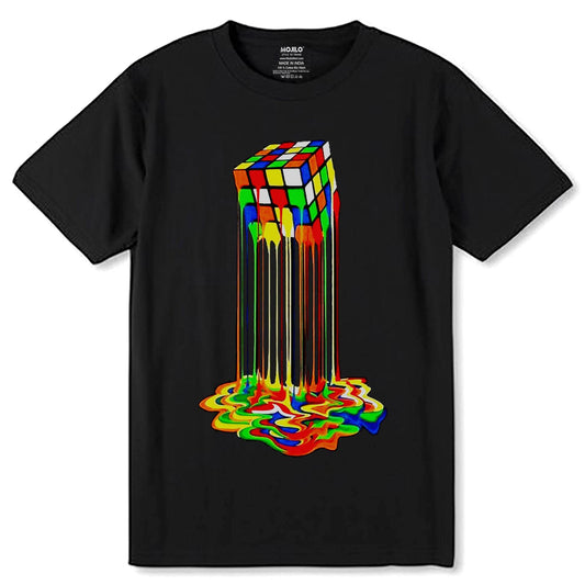 Rainbow Abstraction Melted Rubix Cube - Unisex Round Neck Regular Fit 100% Combed Cotton Half Sleeve T-Shirt - Mojilo Mart
