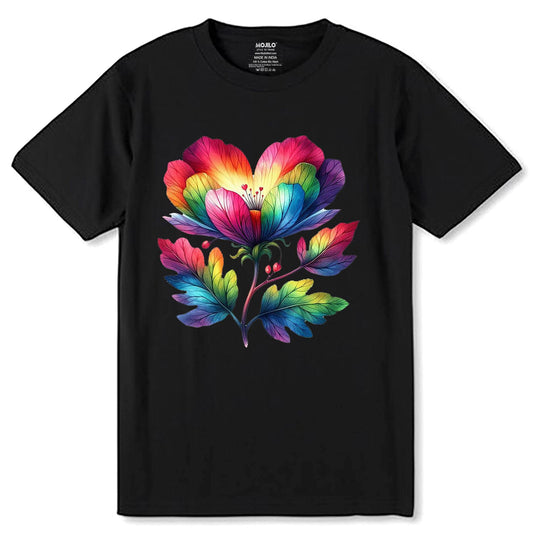 Rainbow Flower - Unisex Round Neck Regular Fit 100% Combed Cotton Half Sleeve T-Shirt - Mojilo Mart