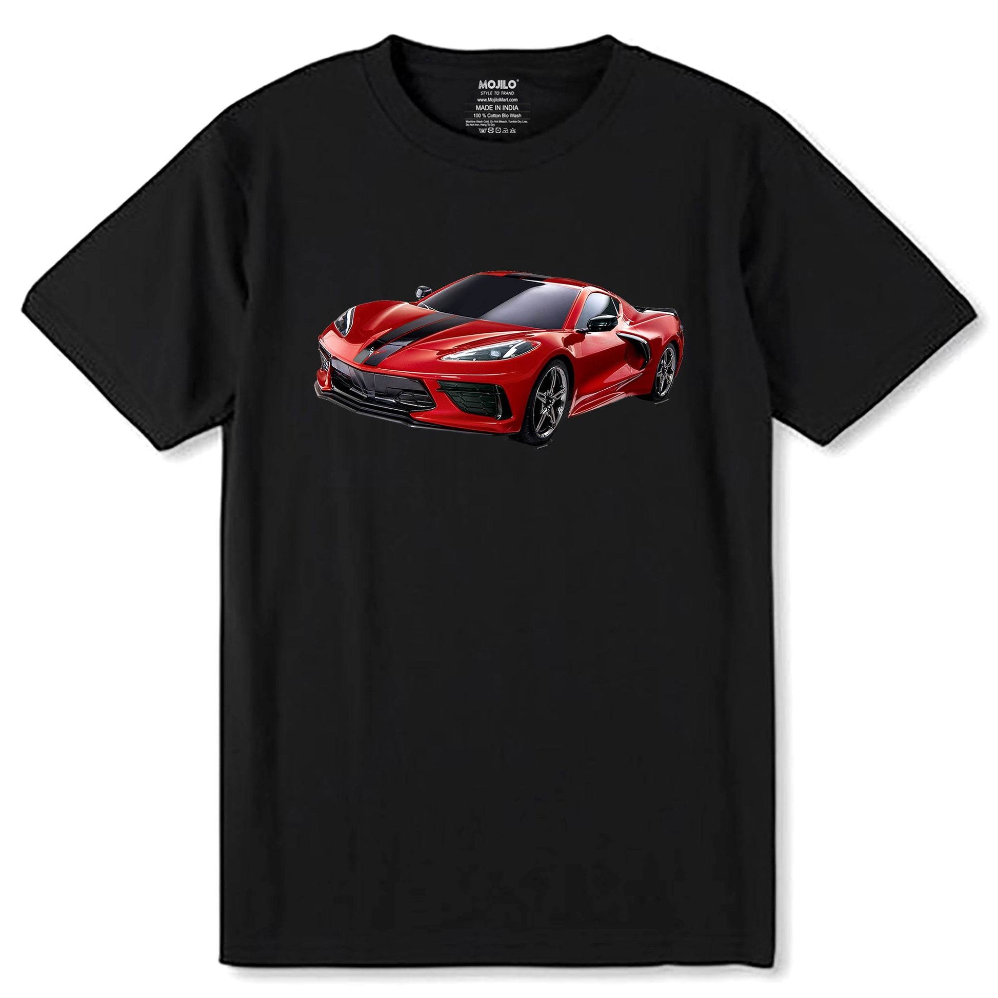 Red Chevy 'Vette C8 Mid Engine - Unisex Round Neck Regular Fit 100% Combed Cotton Half Sleeve T-Shirt - Mojilo Mart