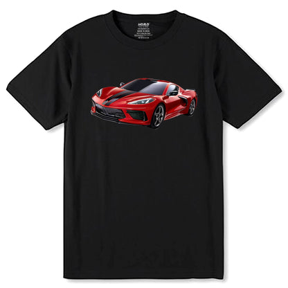 Red Chevy 'Vette C8 Mid Engine - Unisex Round Neck Regular Fit 100% Combed Cotton Half Sleeve T-Shirt - Mojilo Mart