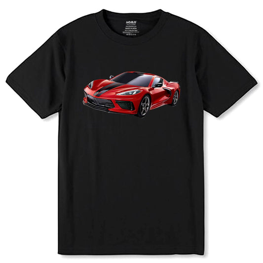 Red Chevy 'Vette C8 Mid Engine - Unisex Round Neck Regular Fit 100% Combed Cotton Half Sleeve T-Shirt - Mojilo Mart
