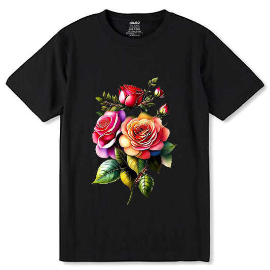 Red Rose Graphic - Unisex Round Neck Regular Fit 100% Combed Cotton Half Sleeve T-Shirt - Mojilo Mart