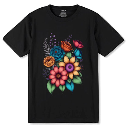 Retro Pressed Flowers - Unisex Round Neck Regular Fit 100% Combed Cotton Half Sleeve T-Shirt - Mojilo Mart