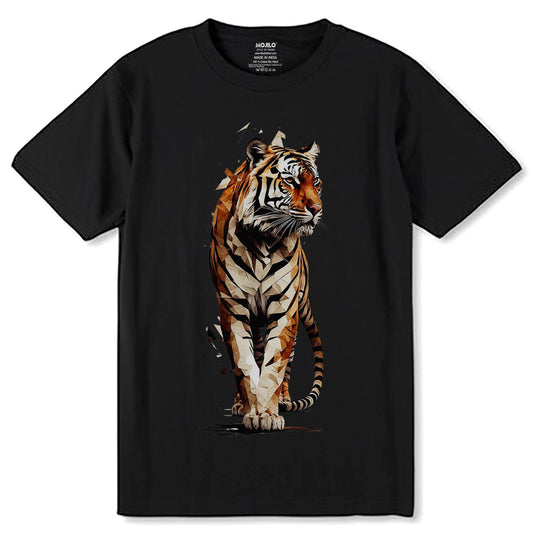 Roaring Beauty 3D Tiger - Unisex Round Neck Regular Fit 100% Combed Cotton Half Sleeve T-Shirt - Mojilo Mart