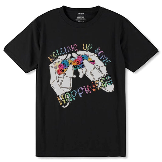 Rolling Up Some Happiness - Unisex Round Neck Regular Fit 100% Combed Cotton Half Sleeve T-Shirt - Mojilo Mart