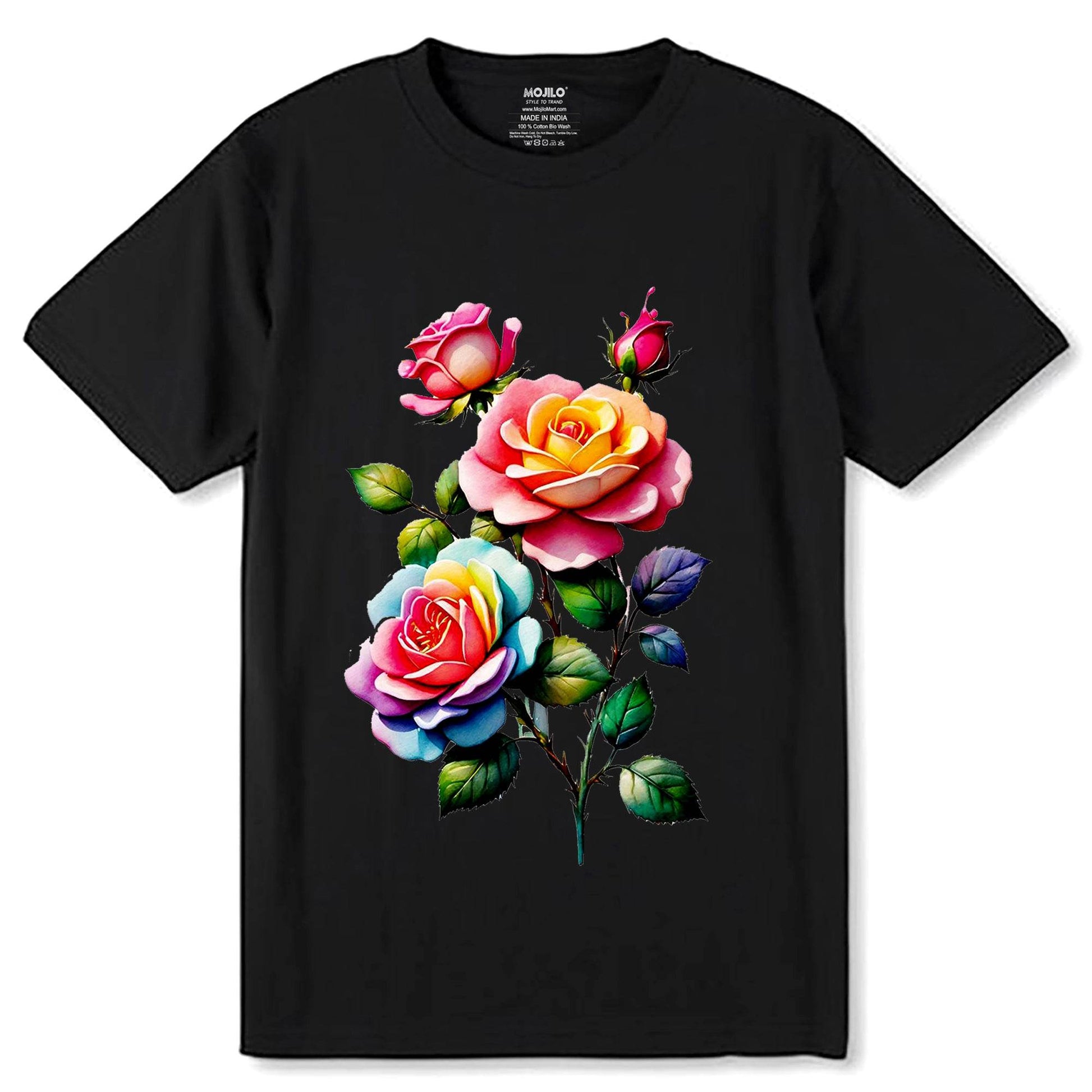 Rose Flowers Colors - Unisex Round Neck Regular Fit 100% Combed Cotton Half Sleeve T-Shirt - Mojilo Mart