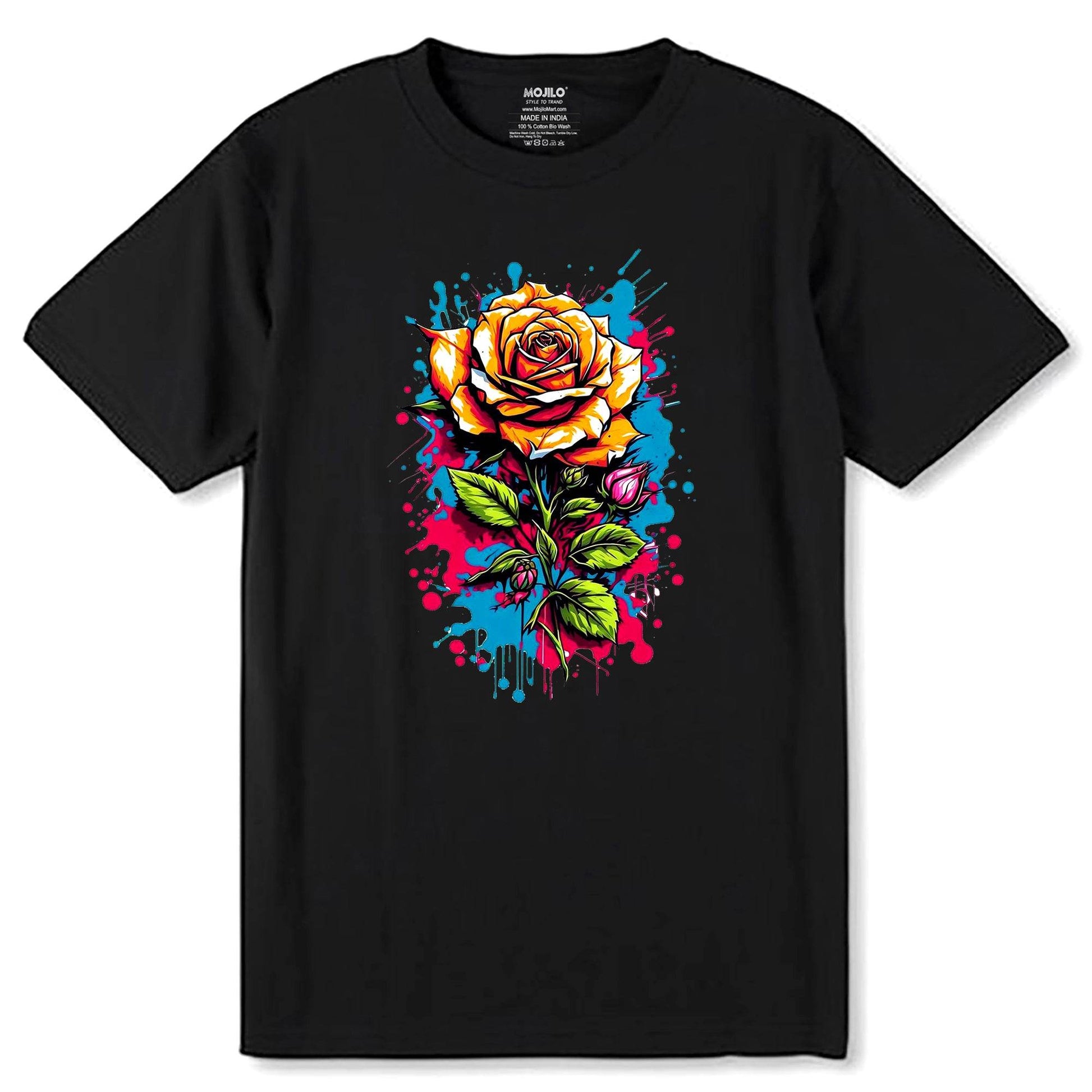 Rose Flowers Colors - Unisex Round Neck Regular Fit 100% Combed Cotton Half Sleeve T-Shirt - Mojilo Mart
