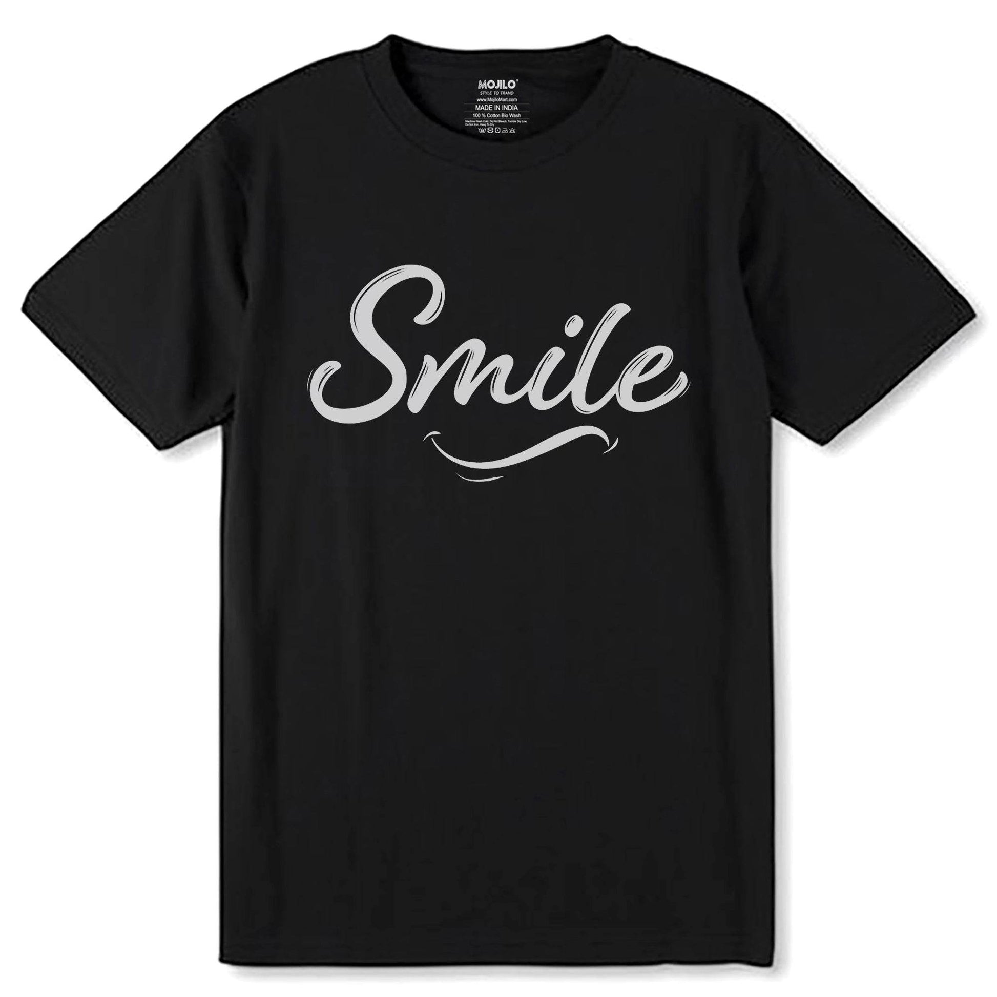 SMILE - Unisex Round Neck Regular Fit 100% Combed Cotton Half Sleeve T-Shirt - Mojilo Mart