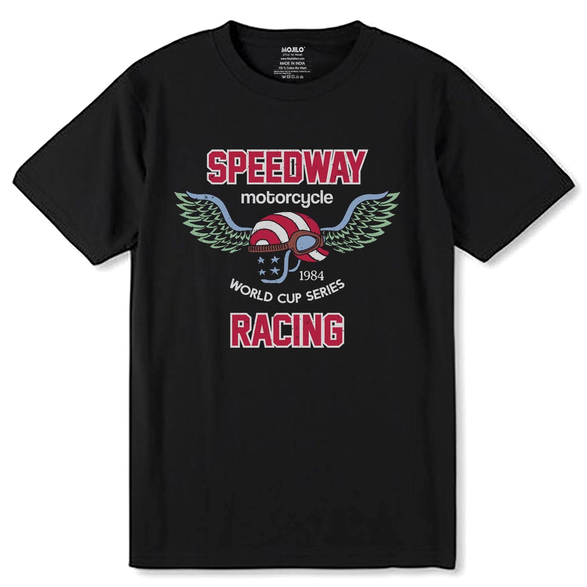 SPEEDWAY motorcycle 1984 WORLD CUP SERIES RACING - Unisex Round Neck Regular Fit 100% Combed Cotton Half Sleeve T-Shirt - Mojilo Mart
