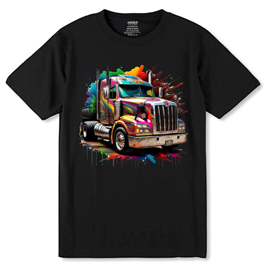 Semi Truck Paint Splatter Graphic - Unisex Round Neck Regular Fit 100% Combed Cotton Half Sleeve T-Shirt - Mojilo Mart