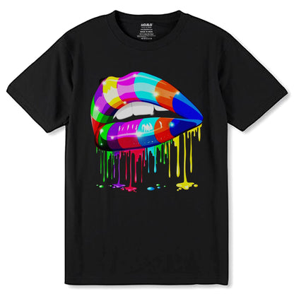 Sensual Lips Psychedelic - Unisex Round Neck Regular Fit 100% Combed Cotton Half Sleeve T-Shirt - Mojilo Mart