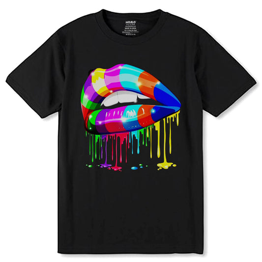 Sensual Lips Psychedelic - Unisex Round Neck Regular Fit 100% Combed Cotton Half Sleeve T-Shirt - Mojilo Mart