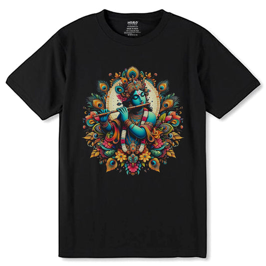 Serene Krishna Art Work - Unisex Round Neck Regular Fit 100% Combed Cotton Half Sleeve T-Shirt - Mojilo Mart