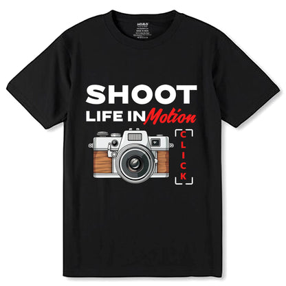Shoot Life In Motion Click - Unisex Round Neck Regular Fit 100% Combed Cotton Half Sleeve T-Shirt - Mojilo Mart