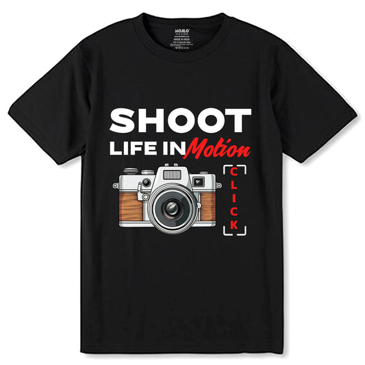 Shoot Life In Motion Click - Unisex Round Neck Regular Fit 100% Combed Cotton Half Sleeve T-Shirt - Mojilo Mart