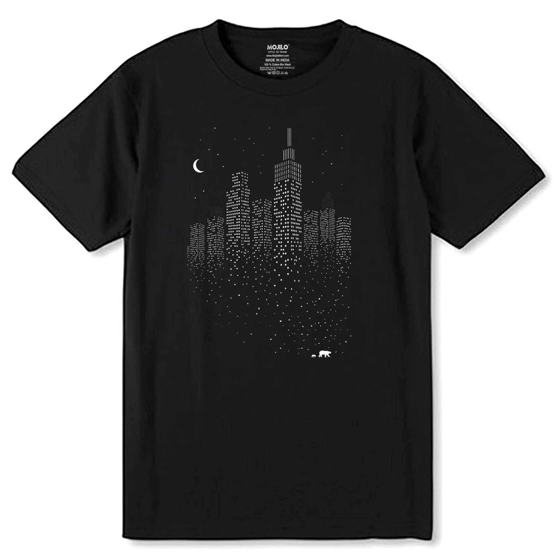 Night View Building - Unisex Round Neck Regular Fit 100% Combed Cotton Half Sleeve T-Shirt - Mojilo Mart