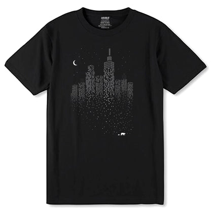 Night View Building - Unisex Round Neck Regular Fit 100% Combed Cotton Half Sleeve T-Shirt - Mojilo Mart