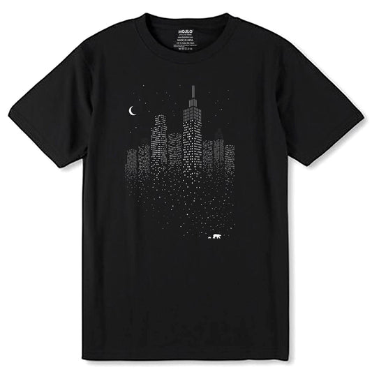 Night View Building - Unisex Round Neck Regular Fit 100% Combed Cotton Half Sleeve T-Shirt - Mojilo Mart