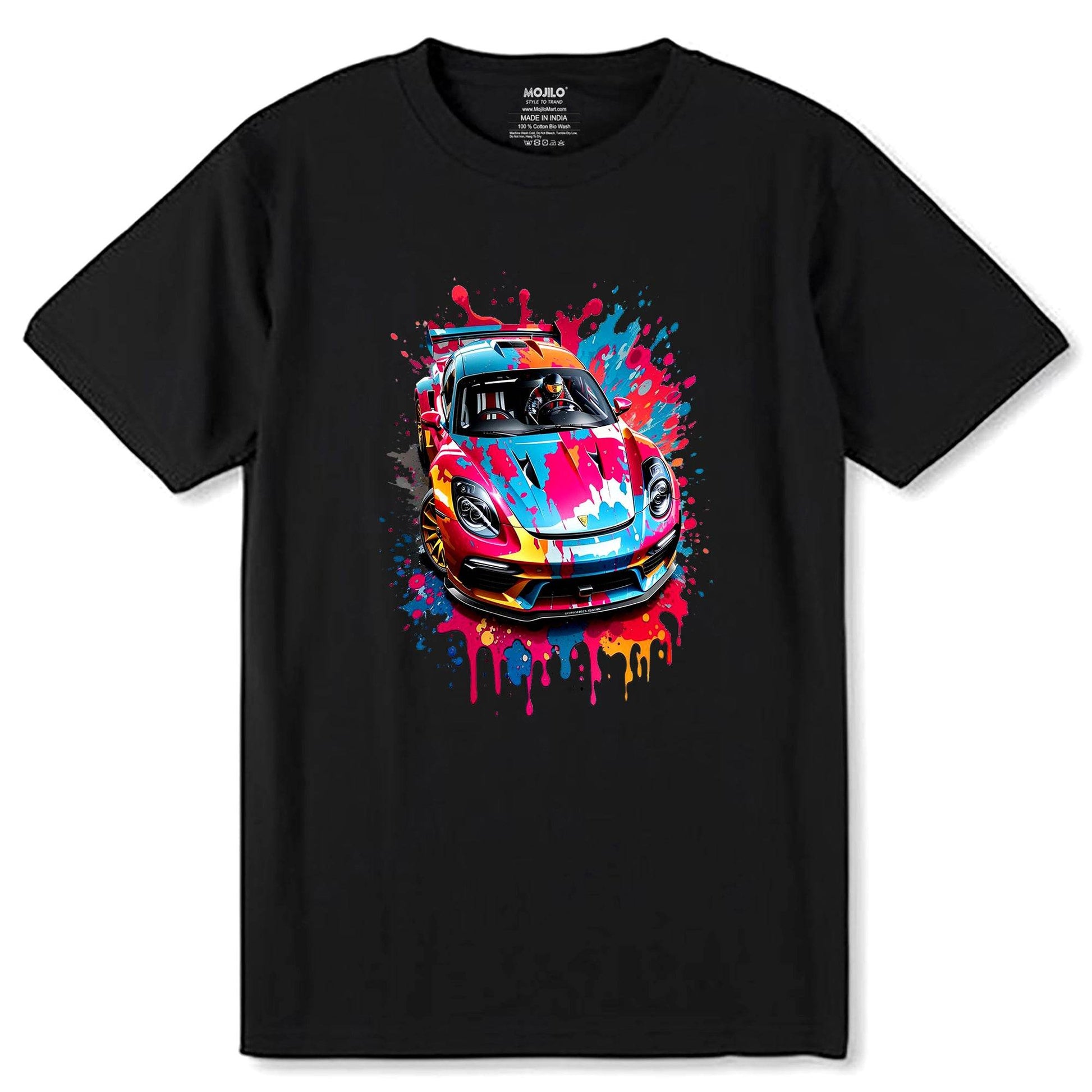 Colorful Car - Unisex Round Neck Regular Fit 100% Combed Cotton Half Sleeve T-Shirt - Mojilo Mart