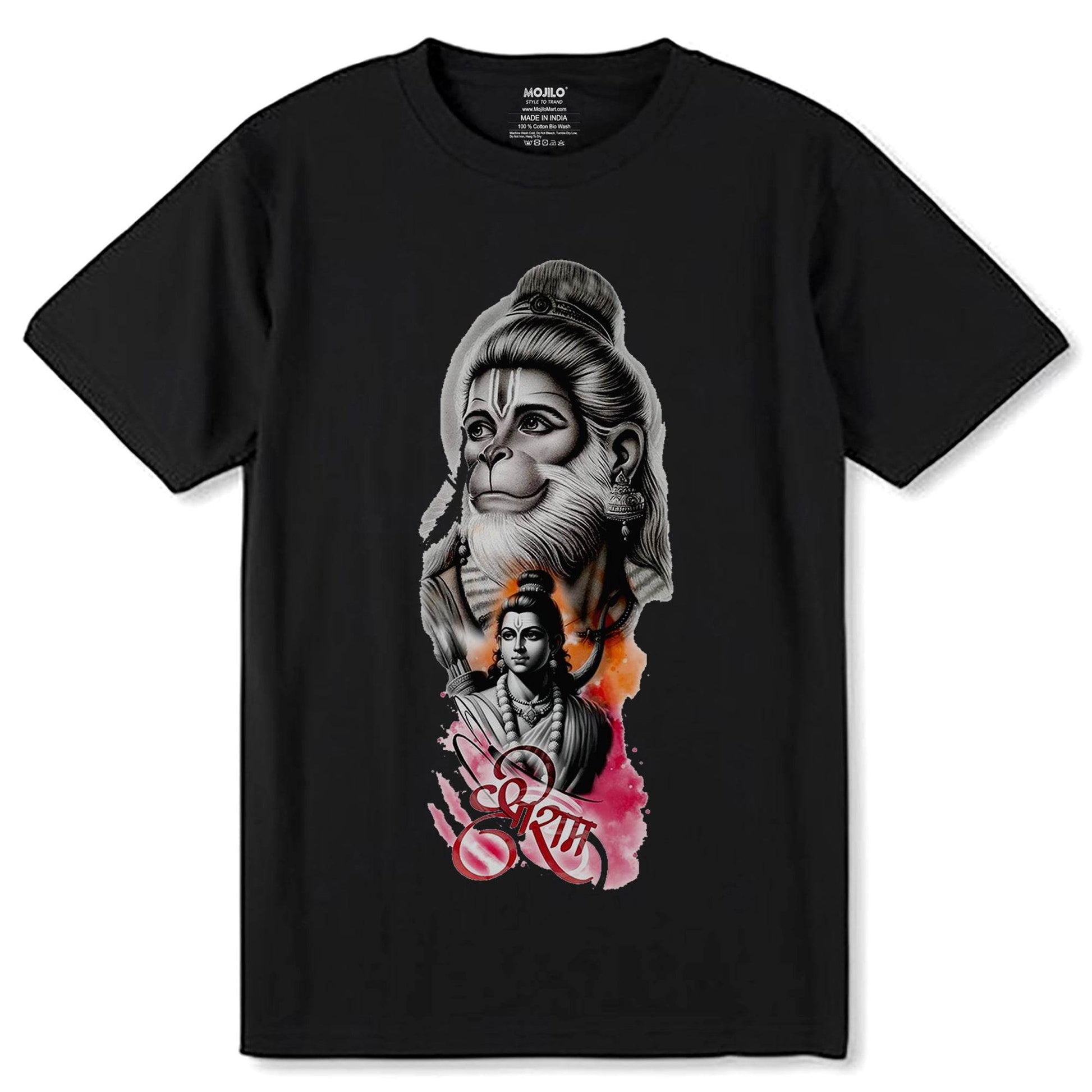 Shree Ram Hanuman Ji - Unisex Round Neck Regular Fit 100% Combed Cotton Half Sleeve T-Shirt - Mojilo Mart