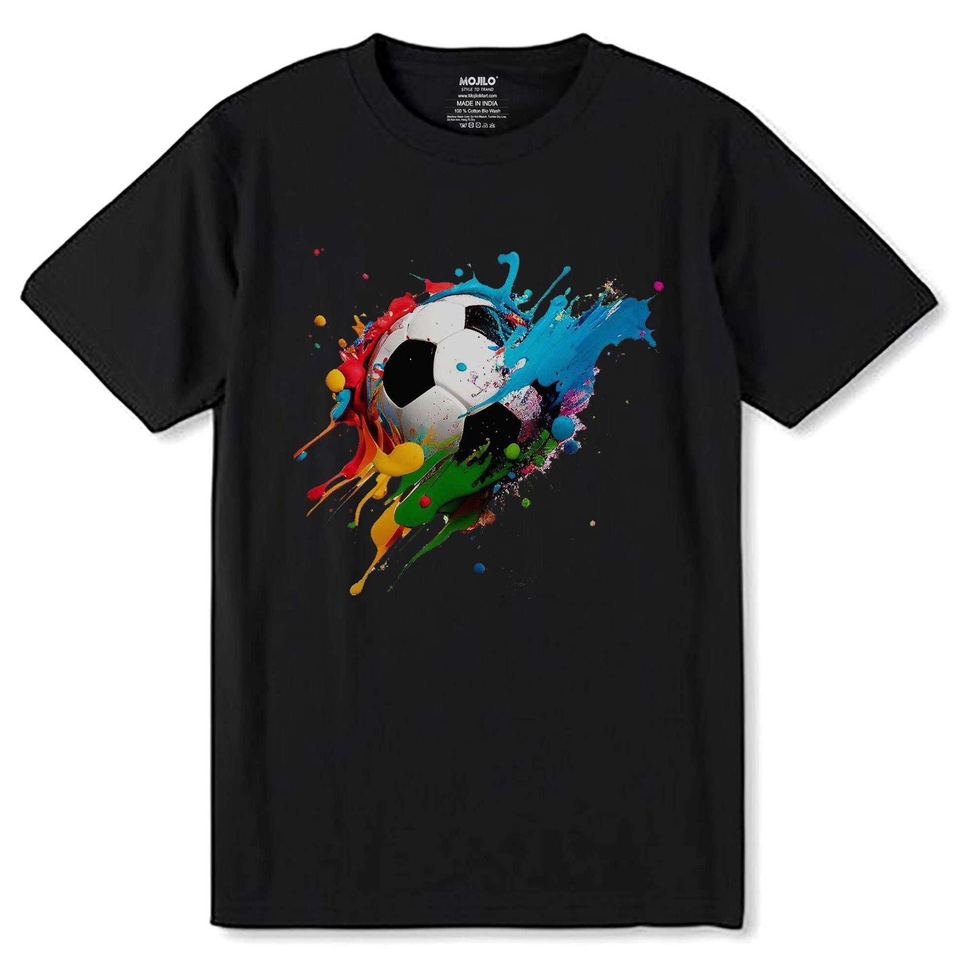 Soccer ball paint splash player team sports - Unisex Round Neck Regular Fit 100% Combed Cotton Half Sleeve T-Shirt - Mojilo Mart