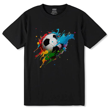 Soccer ball paint splash player team sports - Unisex Round Neck Regular Fit 100% Combed Cotton Half Sleeve T-Shirt - Mojilo Mart