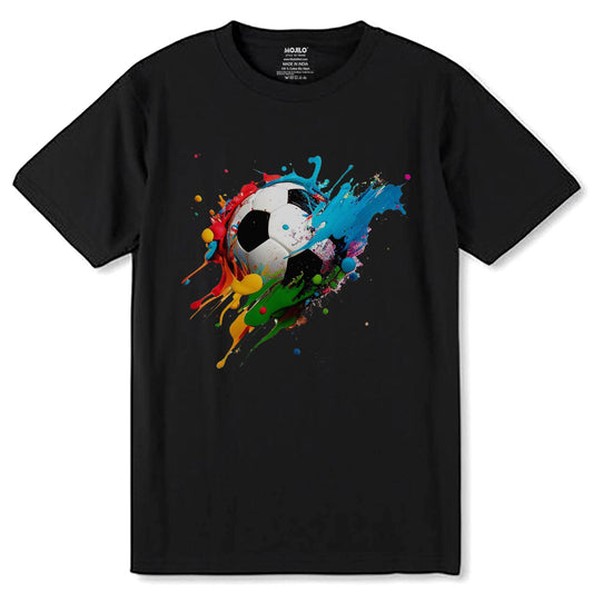 Soccer ball paint splash player team sports - Unisex Round Neck Regular Fit 100% Combed Cotton Half Sleeve T-Shirt - Mojilo Mart