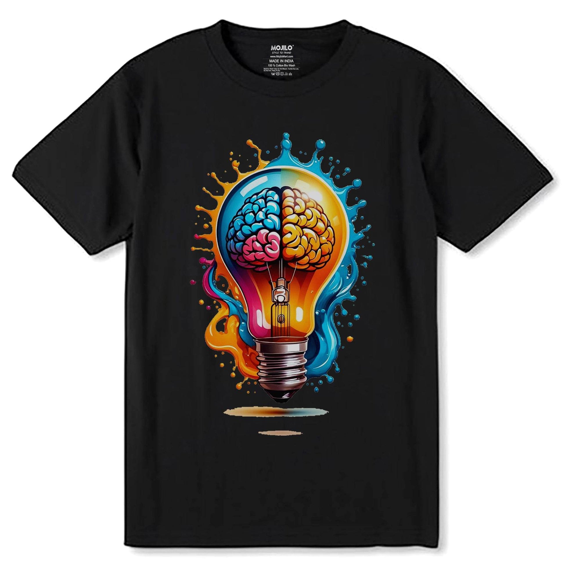 Spark Your Genius Colorful Brain Light Bulb - Unisex Round Neck Regular Fit 100% Combed Cotton Half Sleeve T-Shirt - Mojilo Mart