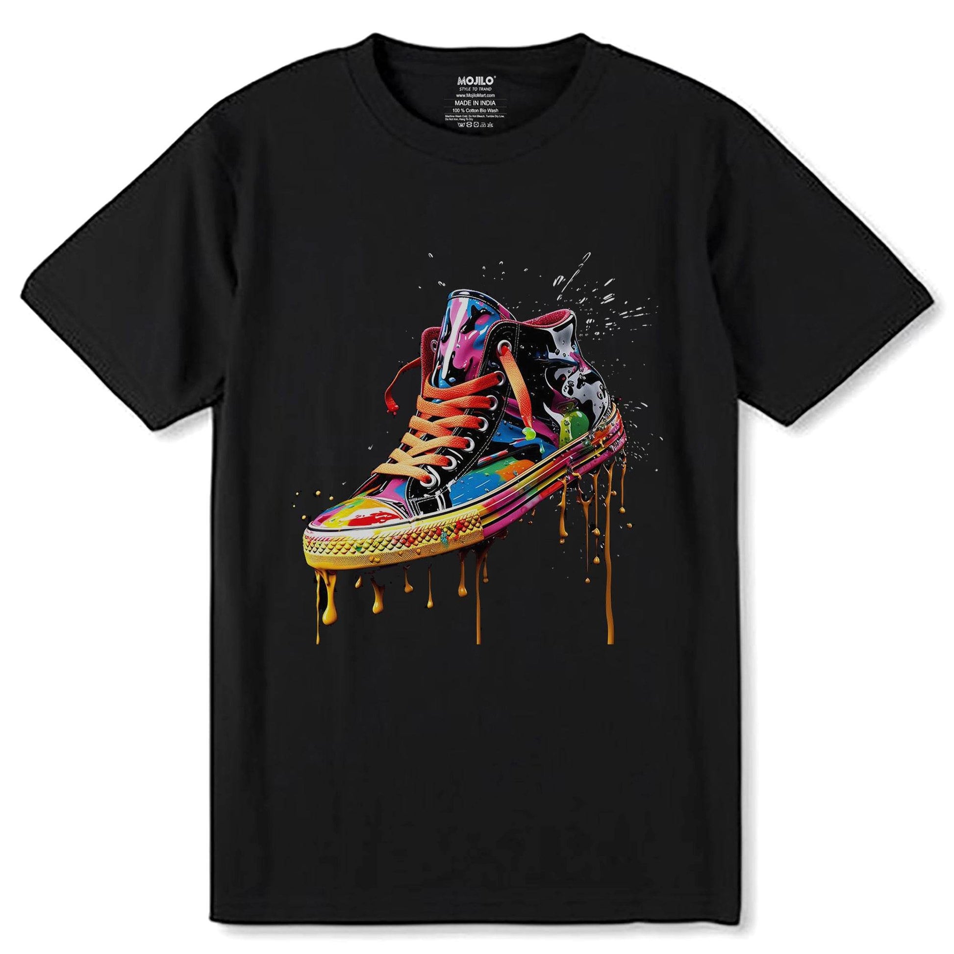 Splash Shoe Art Colorful Shoe Digital - Unisex Round Neck Regular Fit 100% Combed Cotton Half Sleeve T-Shirt - Mojilo Mart