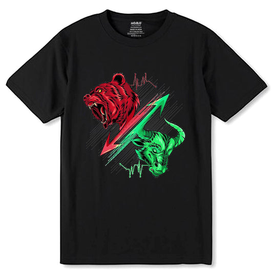 Stock Market Trader Bull vs Bear Vintage - Unisex Round Neck Regular Fit 100% Combed Cotton Half Sleeve T-Shirt - Mojilo Mart