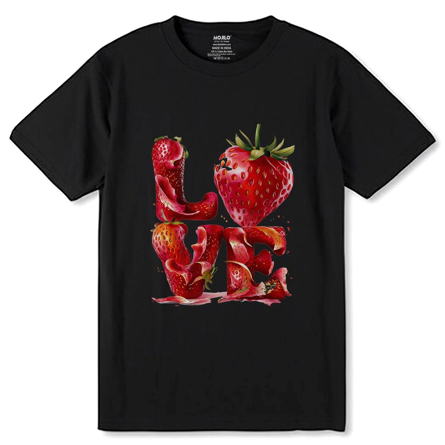 Strawberry Fruit Love - Unisex Round Neck Regular Fit 100% Combed Cotton Half Sleeve T-Shirt - Mojilo Mart