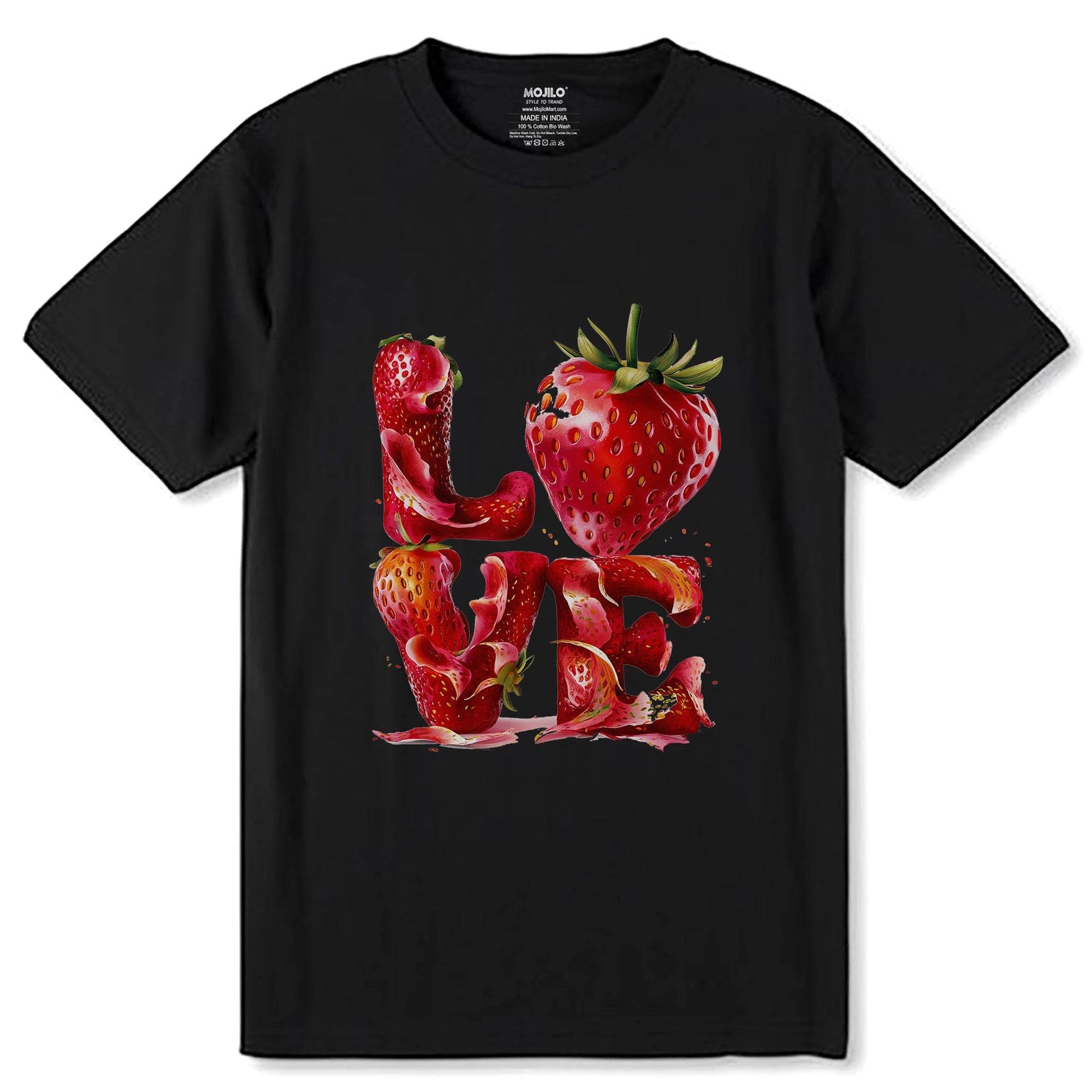 Strawberry Fruit Love - Unisex Round Neck Regular Fit 100% Combed Cotton Half Sleeve T-Shirt - Mojilo Mart