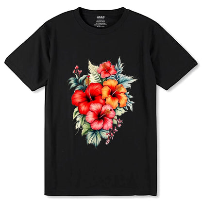 Stunning Tropical Hibiscus Flower - Unisex Round Neck Regular Fit 100% Combed Cotton Half Sleeve T-Shirt - Mojilo Mart