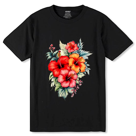 Stunning Tropical Hibiscus Flower - Unisex Round Neck Regular Fit 100% Combed Cotton Half Sleeve T-Shirt - Mojilo Mart